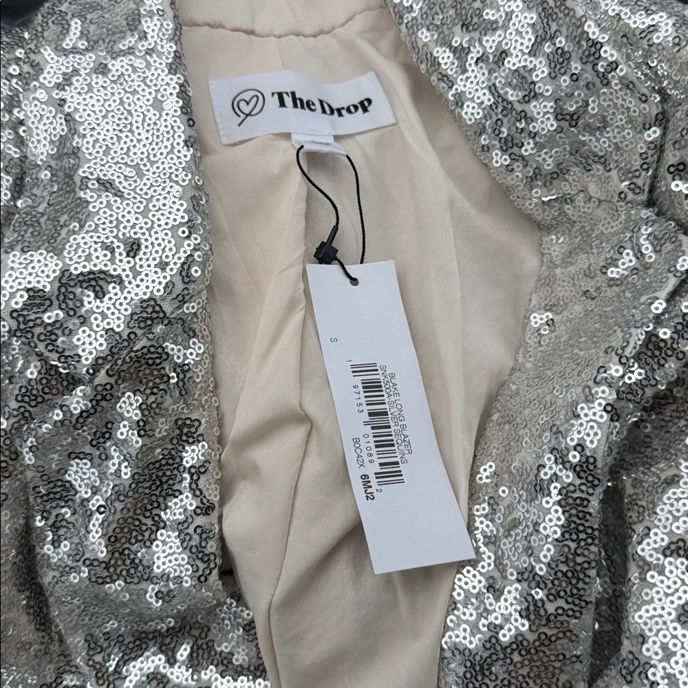 NWT • The Drop • Women's Blake Long One-Button Blazer • Size S • Silver Sequin • - Picture 5 of 7